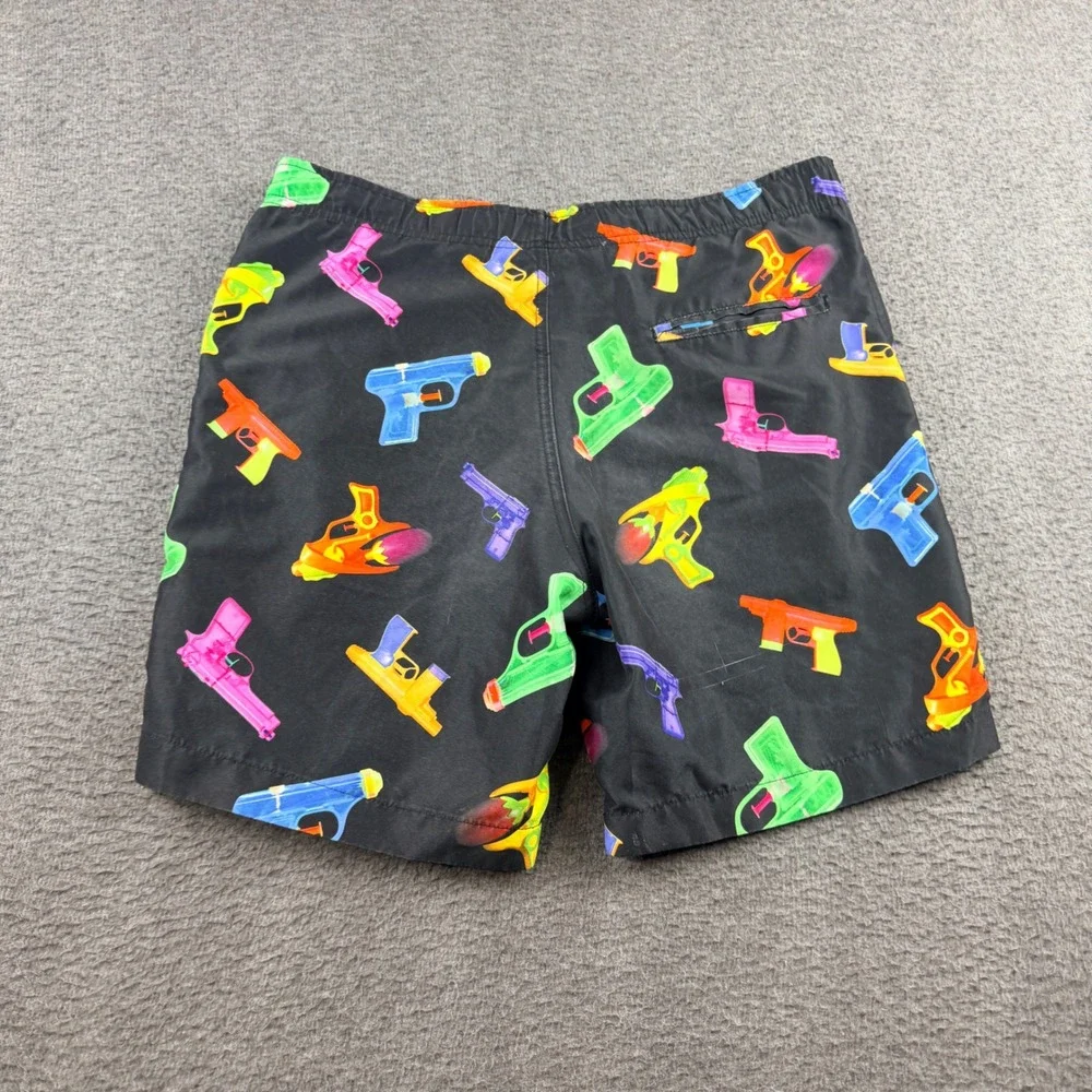 Brooklyn‎ Cloth Volley Shorts Men's Small Black Neon Water Gun Print Swim Trunks